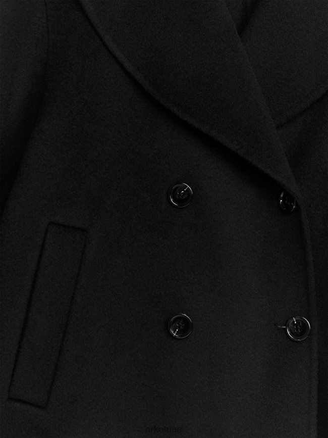 ملابس عبد اللطيف ARKET نحيف معطف من الصوف أسود BXB848457