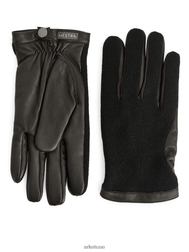 مُكَمِّلات عبد اللطيف ARKET رجال قفازات صوف التريكو الجلدية من هيسترا أسود BXB8481318