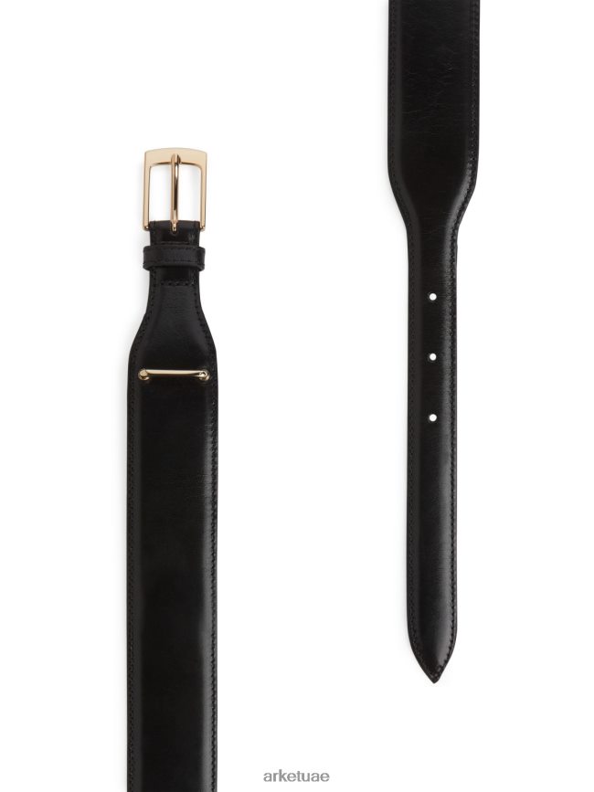 مُكَمِّلات عبد اللطيف ARKET نحيف حزام جلدي عالي الخصر أسود BXB848838