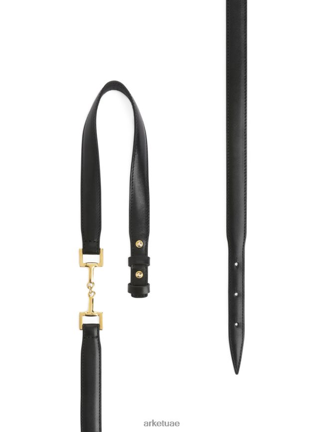 مُكَمِّلات عبد اللطيف ARKET نحيف حزام من الجلد بإبزيم هورسبيت أسود BXB848835