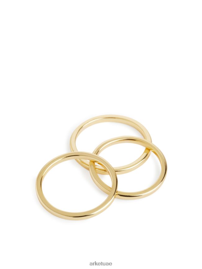مُكَمِّلات عبد اللطيف ARKET نحيف طقم خواتم فضة مطلية بالذهب مكون من 3 قطع ذهب BXB848783