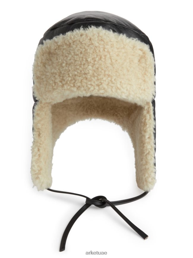 مُكَمِّلات عبد اللطيف ARKET نحيف قبعة الصياد الجلدية أسود/أوف وايت BXB848893