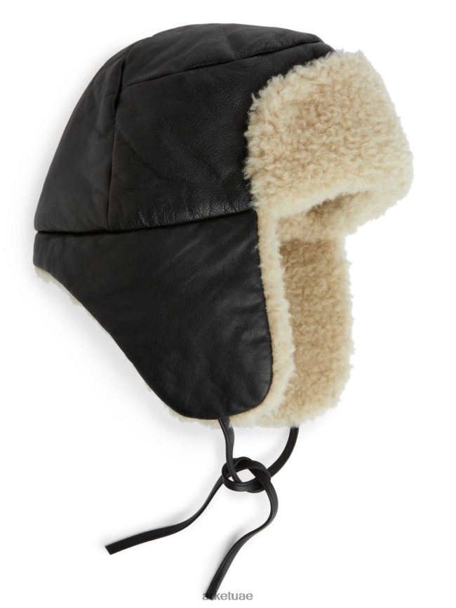 مُكَمِّلات عبد اللطيف ARKET نحيف قبعة الصياد الجلدية أسود/أوف وايت BXB848893