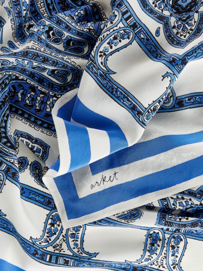 مُكَمِّلات عبد اللطيف ARKET نحيف وشاح حريري مطبوع أبيض/أزرق BXB848843